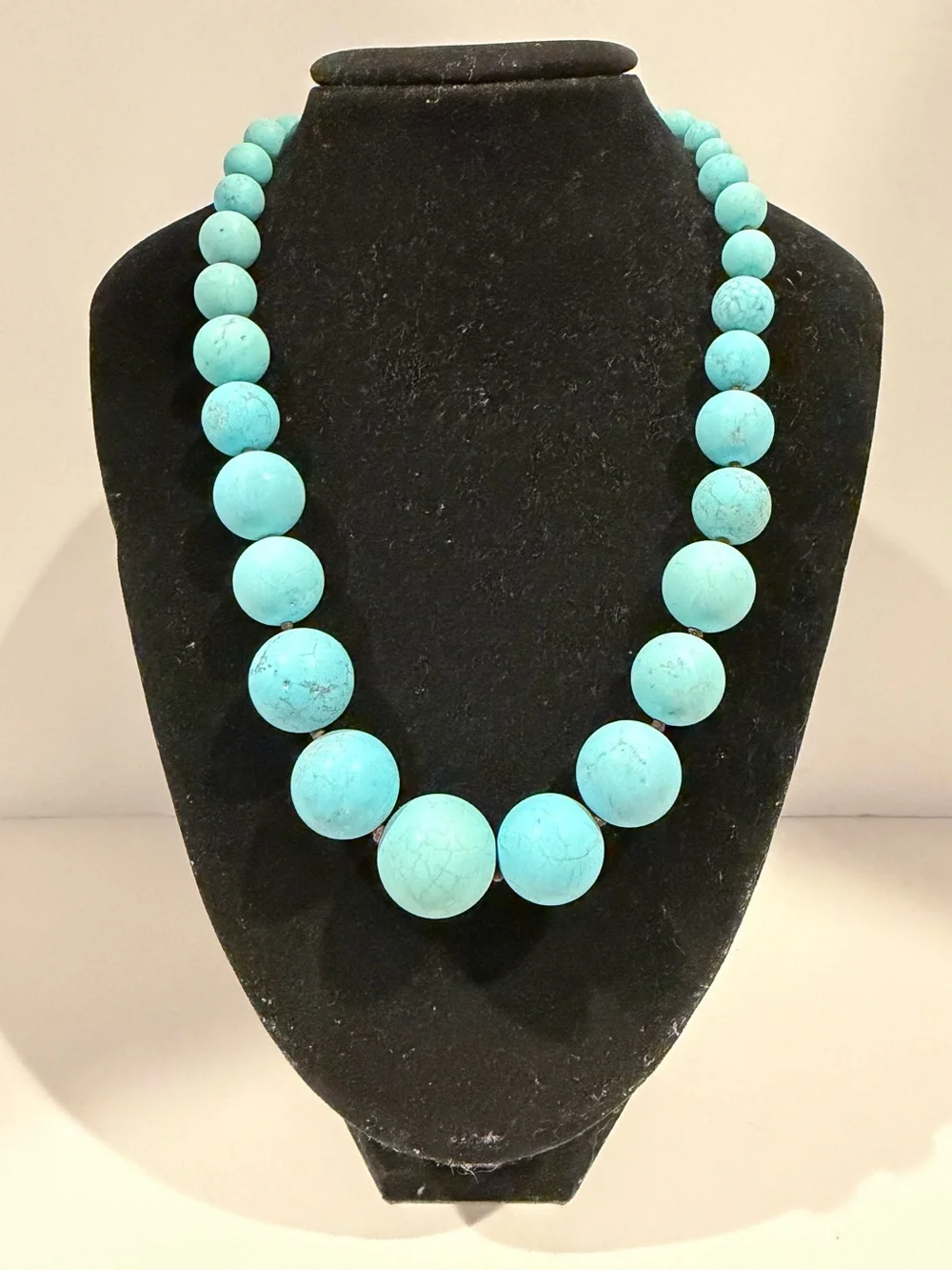 Turquoise Graduated Large Bead Statement Necklace 925 Sterling Silver Clasp